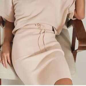 NWT ELIE TAHARI Light Blush Pink Jersey Knit Pencil Midi Skirt Women Size Small